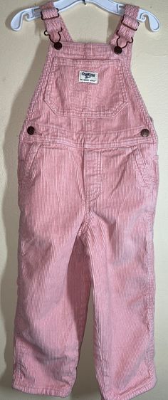 "Labeled sz 4T (toddler) Good condition wide lined heavier corduroy overalls /  interior Lined with T-shirt material / pale pink in color/ waist 11\"/inseam 14\" / length (shoulder strap fully extended to bottom leg) 32\"/ fully lined / smoke free environment (36)" Overalls Corduroy, Baggy Overalls, Pink Overalls, Oshkosh Overalls, Linen Overalls, Decker Bus, Kids Overalls, Corduroy Overalls, Pink Corduroy