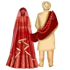 Punjabi Bride And Groom Illustration, Indian Bride And Groom Illustration, Wedding Illustration Card, View Illustration, Indian Wedding Invitation Card Design, Sikh Bride