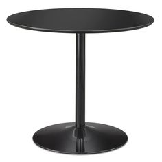 a black round table with a metal base on an isolated white background for use in any room