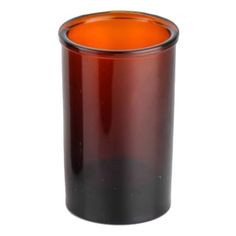 an orange and black glass vase on a white background