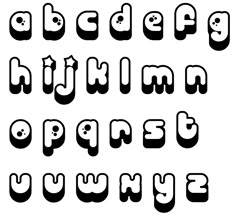 the letters are black and white in different styles