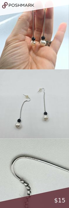 Onyx and Fresh Water Pearl Dangle Earrings