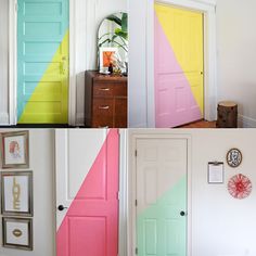 four different doors painted in different colors