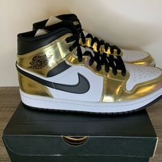 Brand New Men’s Jordan 1 Mid 100% Authentic Ds Men’s Size 10 Shoes Jordan 1, Metallic Gold Color, Air Jordan 1 Mid Se, Nike Air Jordan 1 Mid, Shoes Jordan, Jordan 1s, Air Jordan 1 Mid, Jordans For Men, Jordan 1 Mid