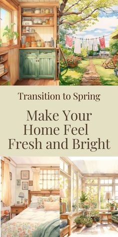 an image of a bedroom with the words transition to spring make your home feel fresh and bright