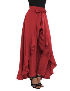 Red Chiffon Tie-waist Ruffle Palazzo Pants Pant Skirt, Red Chiffon, Palazzo Pants, Pure Color, Not Satisfied, Skirt Pants, Negative Feedback, Bottoms Pants, Customer Satisfaction