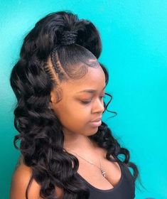 Black Ponytail Hairstyles With Braids, Professional Braided Hairstyles, Half Up Half Down Crochet, South African Hairstyles, Pretty Ponytails, Ringlet Curls, Black Ponytail