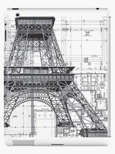 an architectural drawing of the eiffel tower in paris, france with blueprints