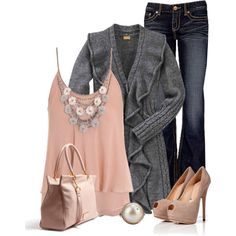 ❤, created by cindycook10 on Polyvore Plus-koon Muoti, Grey Clothing, Look Jean, Elegant Sweater, Fitted Sweater