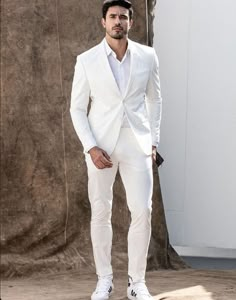 Men White Suits, Grooms Wear Suits, Wedding 2 Piece Suit, Events Wear Jacket And Pant, Gift For Him, White Grooms Suits.                  WELCOME TO MY SHOP                        SFJOYAFASHION  (PLEASE MEASURE YOUR CHEST AREA, CIRCUMFERENCE AROUND THE BROADEST PART OF YOUR CHEST, AND WAIST AREA WHERE YOU NORMALLY WEAR YOUR TROUSER OR 4 FINGER BELOW THE BELLY BUTTON, AND PICK YOUR SIZE ACCORDINGLY) PROVIDE YOUR HEIGHT AND WEIGHT IN THE PERSONALISATION BOX, WHILE PLACING THE ORDER. This black Fashion 3-piece suit With Matching Waistcoat And Trousers for Men Is Perfect For Everyone Who Loves formal Suits. This Designer Suit will be Handcrafted Specially For You only after You Place an Order. Fabric:- Imported Premium Includes:- Jacket  Vest, Trouser  REQUIRED CUSTOM MEASUREMENTS- JACKET MEAS All White Outfit For Men, White Wedding Tuxedo For Groom, White Suits Men, White Suits For Men, White Suit Men, All White Mens Outfit, Grooms Suits, Mens White Suit, Groom Tuxedo Wedding