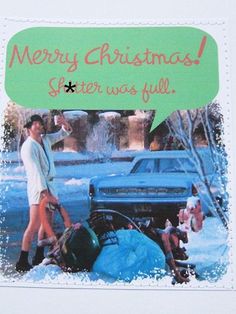 there is a christmas card with an image of a man and woman