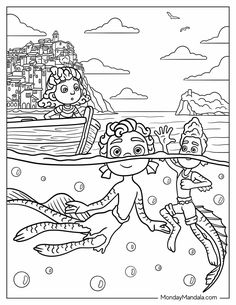 the little mermaid and her friends are swimming in the ocean coloring pages for kids to color