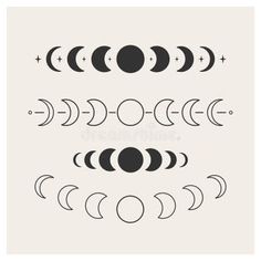 the phases of the moon in black and white on a light gray background royalty illustration