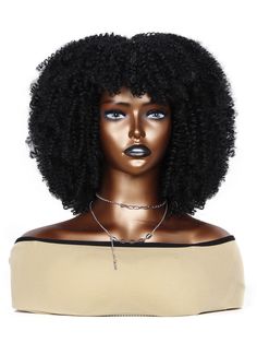 Black Collar Synthetic Fiber Bangs Wig Embellished Wigs & Accs Here you'll find a wide range of product Curly Hairstyles Wig, Hairstyles Wig, Wigs Collection, African Natural Hairstyles, Curly Synthetic Wig, Kid Hair, Bangs Wig, Haute Hair, Hair Twist