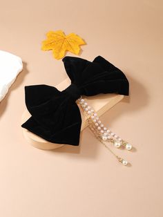 Negro Casual Collar  Poliéster Liso Horquillas Profesionales Embellished   Accesorios de Mujer Choker Necklace Designs, Pearl Bow, Diy Hair, Hair Bow, Necklace Designs