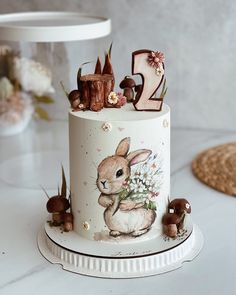 a cake decorated with an image of a rabbit