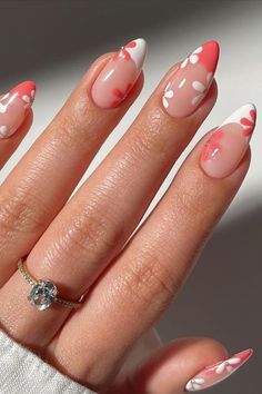 White Nail, Almond, Manicure, Nail Designs, Nail Polish, Nail Art, Nails, Ring, Pink