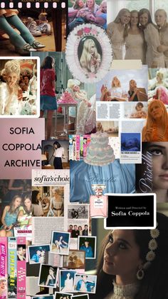 the collage shows many different pictures and words on it, including images of women in dresses