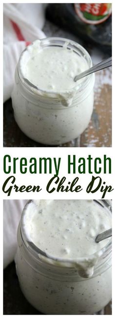 two jars filled with creamy hatch green chile dip