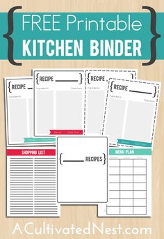 the free printable kitchen binder is shown