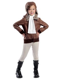 Kid's Amelia the Aviator Costume - costumes.com Amelia Earhart Costume, Skye Paw Patrol Costume, Skye Costume, Aviator Costume, Princess Halloween Costume, Brown Faux Leather Jacket, The Aviator, Female Pilot, Wax Museum