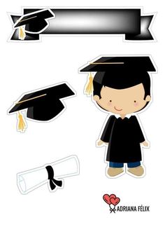 a boy in graduation cap and gown cut outs