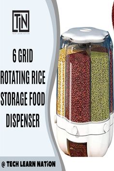 the 6 grd rotating rice storage food dispenser is shown with text