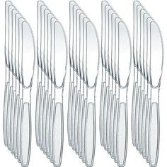 Need a reliable cutlery set for parties or events? Weve got the perfect plastic knife utensil set for you! This bulk pack of 180 plastic knives is designed to handle anything from birthday cakes to hearty buffets without bending or breaking. Each knife measures 7.5 inches, crafted from polystyrene that's both durable and stain-resistant, ensuring that they perform exceptionally at any catered event or casual gathering. The knives durable and washable design simplifies the cleanup process, offeri Party Utensils, Plastic Knife, Disposable Utensils, Plastic Utensils, Plastic Cutlery, Plastic Ware, Utensil Set, Cutlery Set, Household Essentials