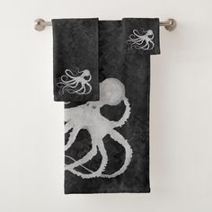 an octopus towel hanging on the wall