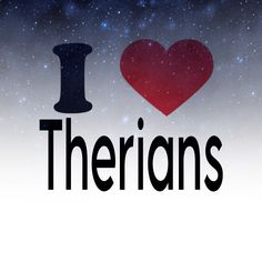 i love therians with stars in the background and an image of a red heart