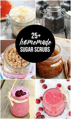 25+ Homemade Sugar Scrub recipes that are perfect to make for gifting! livelaughrowe.com Homemade Sugar Scrub Recipes, Sugar Scrub Homemade Recipe, Homemade Sugar Scrub, Skin Care Routine For 20s