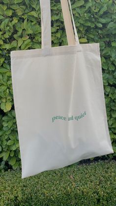 Tote Bag Business, Green Peace, Thrift Flips, Beige Tote, Green Tote Bag, Painted Tote, Embroidered Tote Bag, Peace And Quiet, Girls Tote