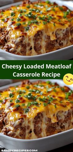 cheesy loaded meatloaf casserole recipe with cheese and green onions