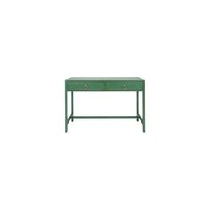 a green table with two drawers on one side and an open drawer on the other