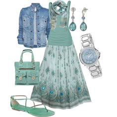 "Cool Skirt" by wishesndreams on Polyvore: Type 2 (secondary 3) in a Cool Summer palette with soft and blended blue/green. Rok Outfit, Outing Outfit, Mode Boho, Skirt Outfit, Fashion Mode, A Dress, Skirt Outfits, Casual Outfit, Over 40