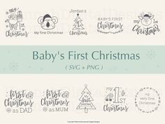 the baby's first christmas svg and png files are available for purchase