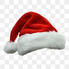 a red and white santa hat on a transparent background