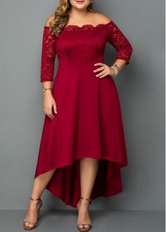 Plus Size High Low Dresses, Party Dresses With Sleeves, Plus Size Formal Dresses, Burgundy Wedding, Plus Size Kleidung, Lace Panelled