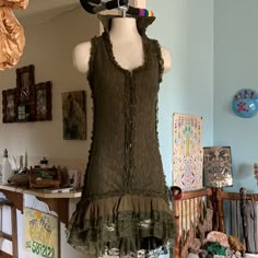 Miss Be ~Fairy Flaunting Incredible Dress Made To Catch Eyes! Questions Welcome! Burning Man, Festival Or Fancy Partay ;) Beading On Clothes, Boho Clothing Patterns, Dress On A Mannequin, Window Collage, Green Vintage Dress, Nature Clothing, Bustle Dress, Burning Man Festival, All Ideas