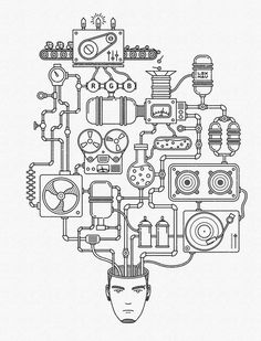 a man's head with various electrical devices in it