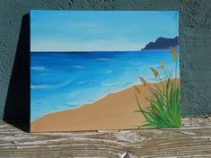 an acrylic painting of a beach scene with sea oats in the foreground