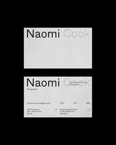 two black and white business cards with the words naomi cook