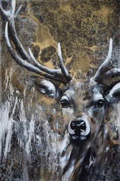 a painting of a deer with antlers on it's head