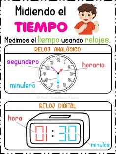 a poster with the words in spanish and an alarm clock