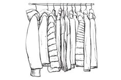 clothes hanging on a clothes line, hand drawn illustration royalty freehand stock images and illustrations