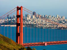 the golden gate bridge in san francisco, california is seen from across the bay area