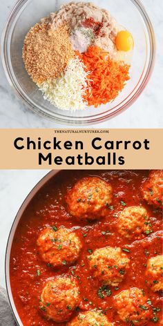 chicken carrot meatballs in a red sauce with parmesan cheese and seasoning