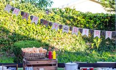 an outdoor birthday party with food and decorations