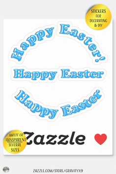 the happy easter sticker is shown in blue