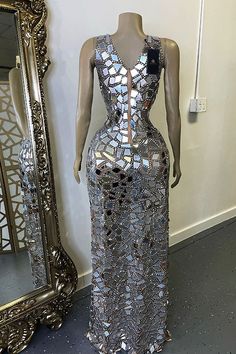 Mirror Clothing, Mirror Dress, Crystal Prom Dress, Mirror Clothes, Shine Like A Diamond, Brooklyn And Bailey, Dressing Mirror, Wedding Receptions, Silver Mirrors